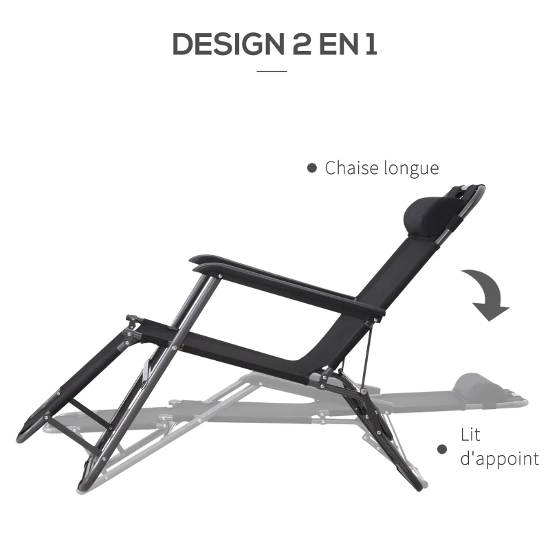 Outsunny Lot de 2 Chaises Longue inclinable transat Bain de Soleil fauteuil relax jardin 2 en 1 Pliant têtière Amovible