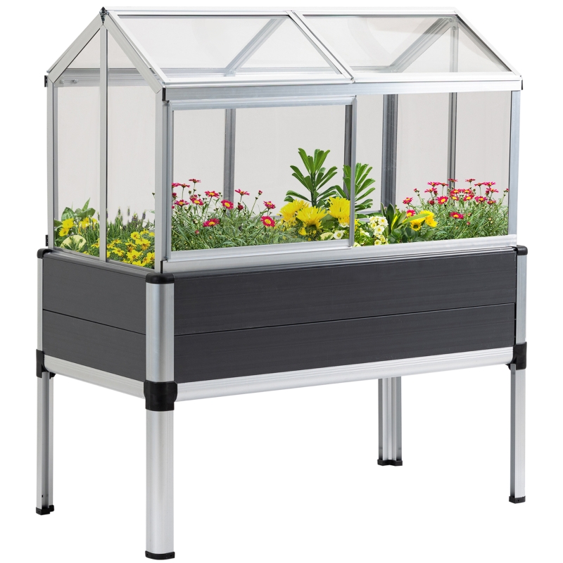 Outsunny Hochbeet mit Abdeckung Grau 113,5 x 61 x 128,5 cm | Aosom.de