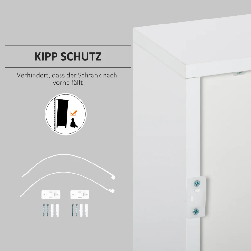 HOMCOM Aufbewahrungsschrank mit 2 Schubladen, 2 Türen, mit Kippschutz, für Wohnzimmer, Schlafzimmer, 79 x 36 x 74 cm, Weiß