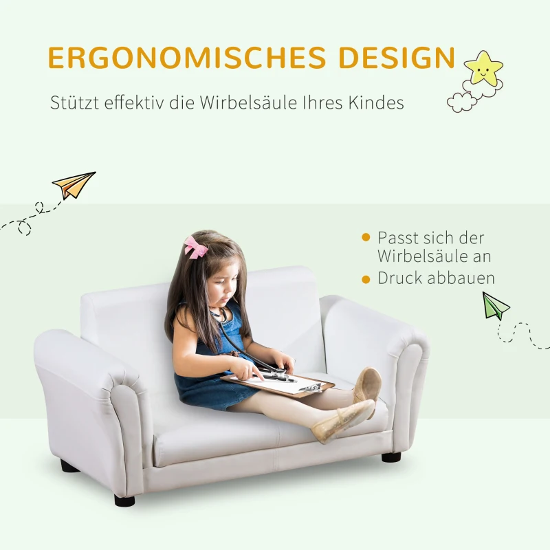 HOMCOM Kindersessel mit Fußhocker, Kindercouch mit Hocker, Kindersofa, Sofa Sessel, Weiß