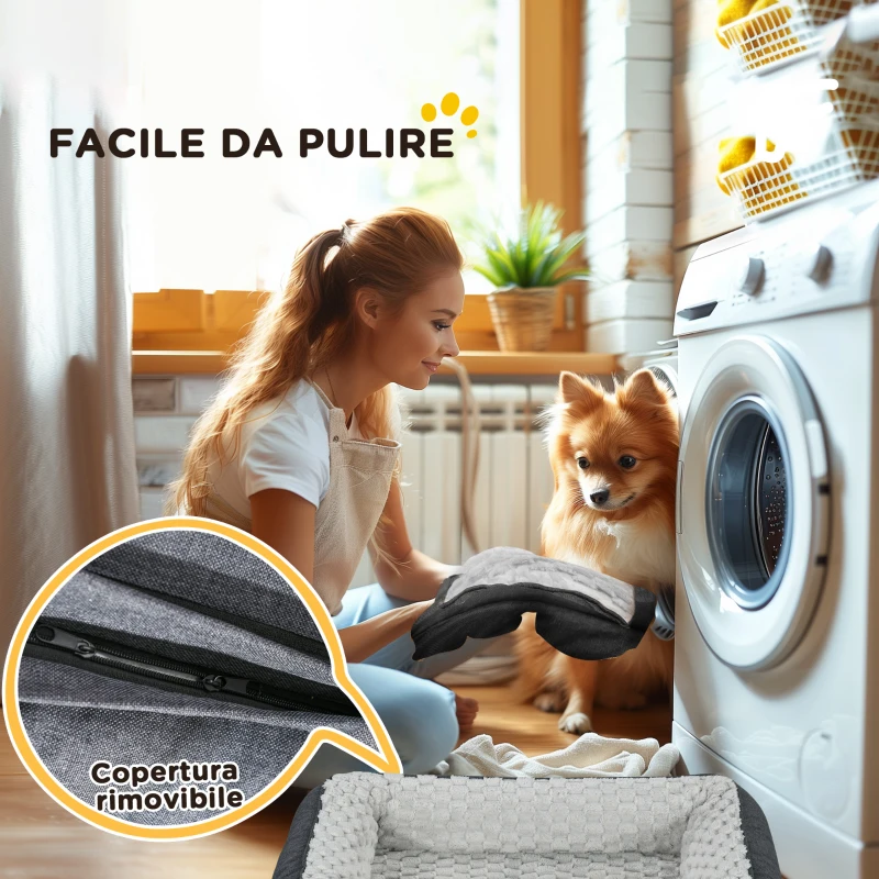 PawHut Lettino per Cani Taglia Media Imbottito con Cuscino Rimovibile Lavabile, 90x69x21cm, Grigio Carbone