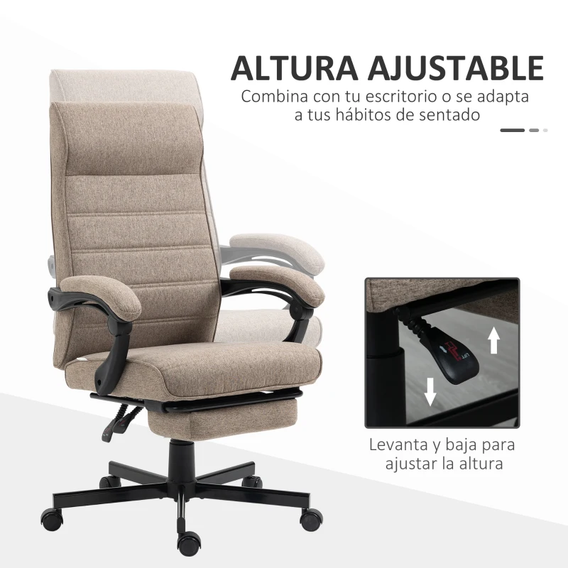 Vinsetto Silla de Oficina Reclinable con Altura Ajustable Reposabrazos y Reposapiés Retráctil 68x67x106-114 cm Marrón