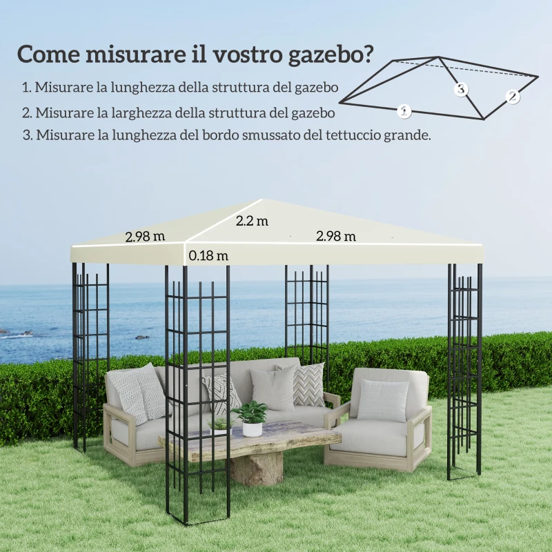 Outsunny Copertura per Gazebo da Giardino 3x3 m in Tessuto Oxford 600D con Fori di Drenaggio, Bianco Crema