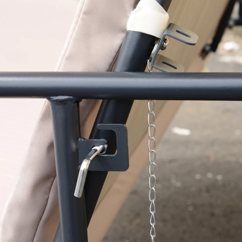 Outsunny Dondolo da Esterni 2 in1 per 3 Persone Convertibile in Letto con Tettuccio, 200x125x170cm, Beige