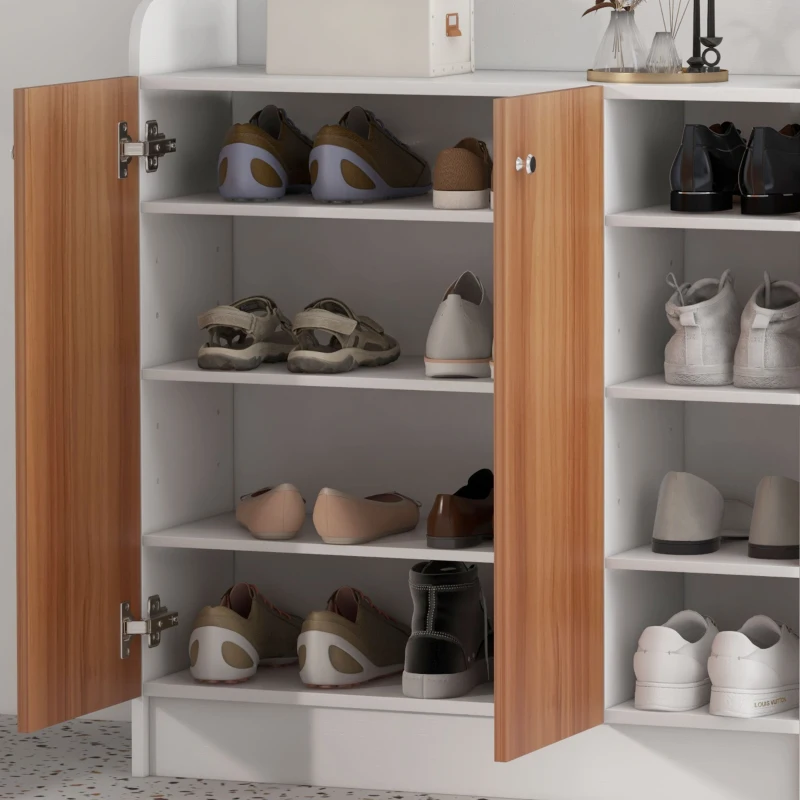 HOMCOM Armario Zapatero Moderno con 2 Puertas Estantes Ajustables para 12 Pares de Zapatos para Pasillo 83x30x90 cm Natural