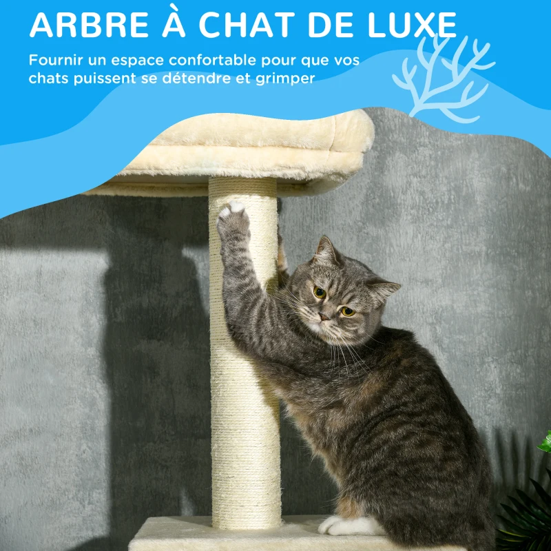 PawHut Arbre à chats poteau à griffer hauteur réglable dim. 440L x 31P x 240 - 270H cm 4 niveaux d'activités avec niche