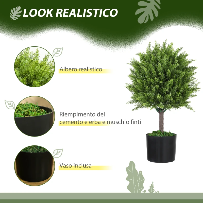 HOMCOM Pianta Finta Albero Cedro con Vaso Incluso per Interno ed Esterno, Altezza 55 cm, Verde