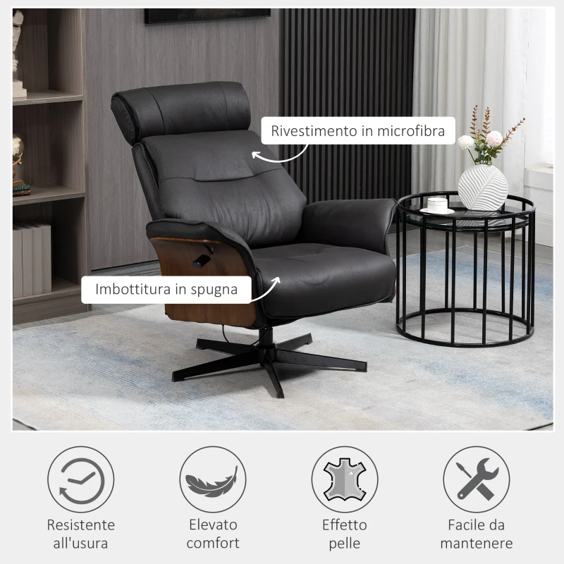 HOMCOM Poltrona Reclinabile con Poggiatesta Regolabile e Seduta Imbottita, in Acciaio e Legno, 84x83x103 cm