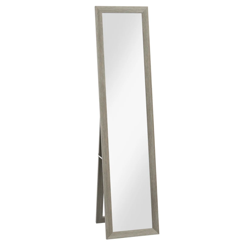 HOMCOM Miroir sur pied mural ou à poser rectangulaire avec cadre en bois pour salon chambre à coucher 37 x 155 cm gris