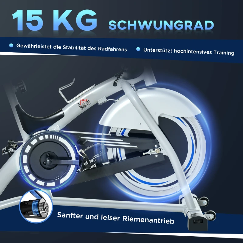HOMCOM Speedbike Indoor Fitnessbikes mit 15KG Schwungrad verstellbare Widerstandsstufen Home Gym bis 180KG Fahrradtrainer LCD-Monitor Metall ABS Silber+Schwarz
