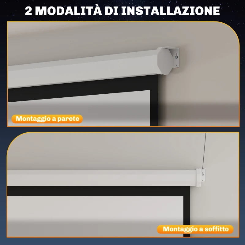 HOMCOM Telo Proiettore Motorizzato da 120" con Telecomando, in Plastica e Metallo, 236.5x8x236.5 cm, Bianco