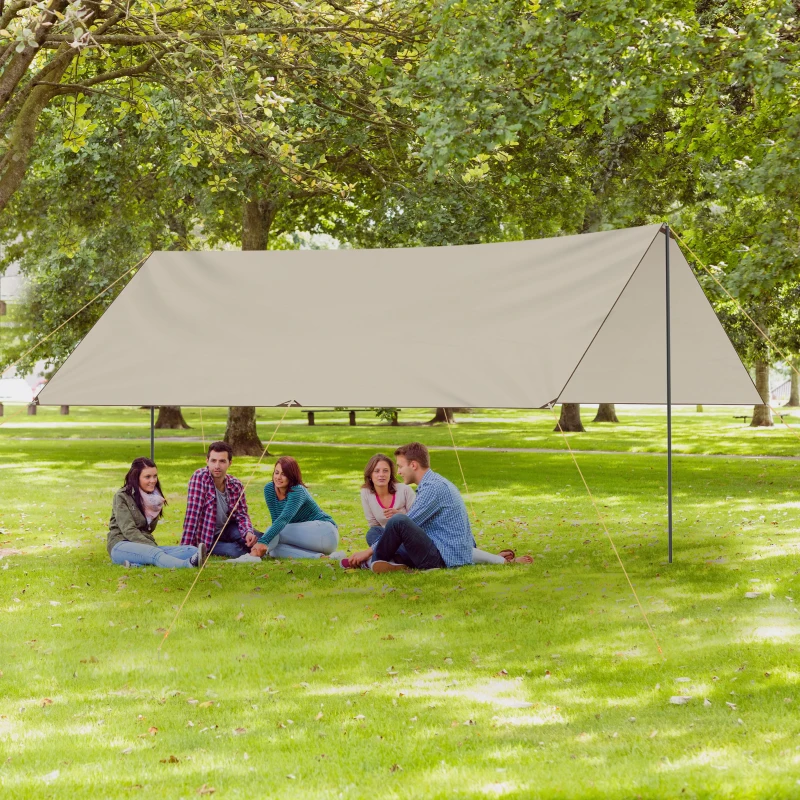 Outsunny Tente tarp de camping bâche 4 x 3 m protection solaire avec 2 mâts et sac de transport multifonction kaki