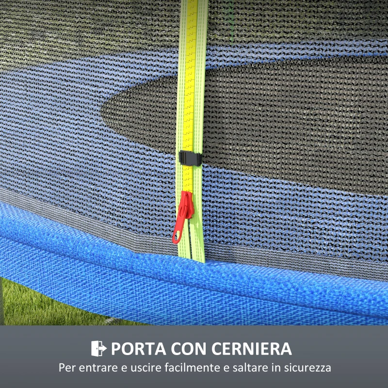 SPORTNOW Rete di Protezione per Trampolini a 8 Pali con Ingresso con Cerniera, in PE, Ø366x180 cm, Nero e Verde