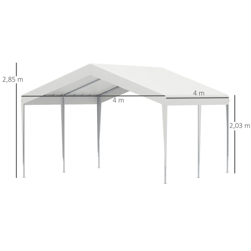 Outsunny Carpa Garaje para Coche 4x4 m Cochera Portátil Impermeable Pabellón Gazebo de Jardín Patio Exterior con Accesorios para Eventos Fiestas Metal Galvanizado Blanco