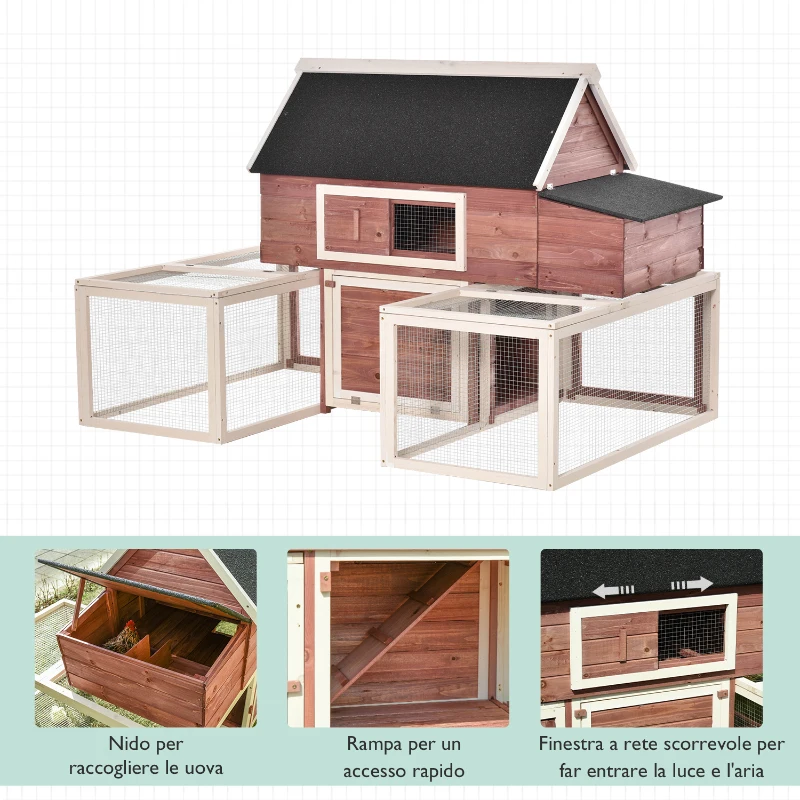 PawHut Pollaio Prefabbricato a Terra Gabbia per Galline Ovaiole con Recinto Mobile in Metallo Bianco 290x71x119cm