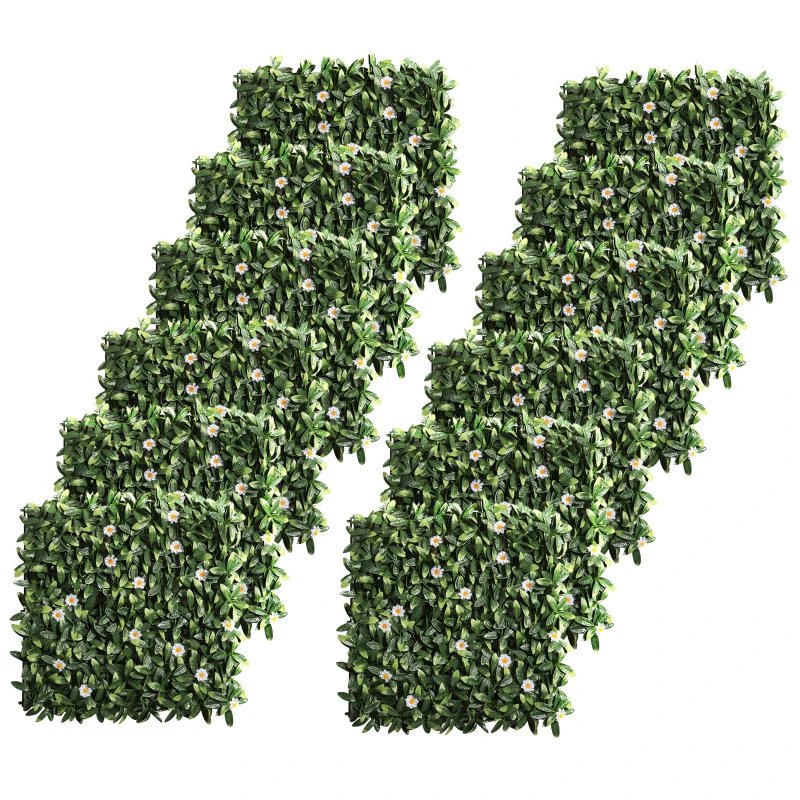 Outsunny 12 Stück künstliches Pflanzenwand Hecke 50x50 cm UV-Schutz Sichtschutz Rhododendronblätter Design Heckenpflanze für Garten Outdoor Dekor