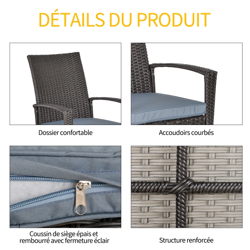 Outsunny Fauteuil à bascule rocking chair avec coussin d'assise déhoussable 66L x 88l x 98H cm résine tressée imitation rotin gris