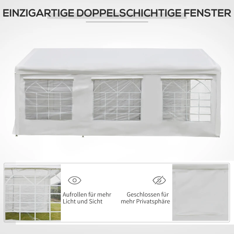 Outsunny Pavillon Partyzelt  3x6m Garten Festzelt Gartenpavillon mit 4 Seitenwänden Fenster Polyester+Metall Weiß