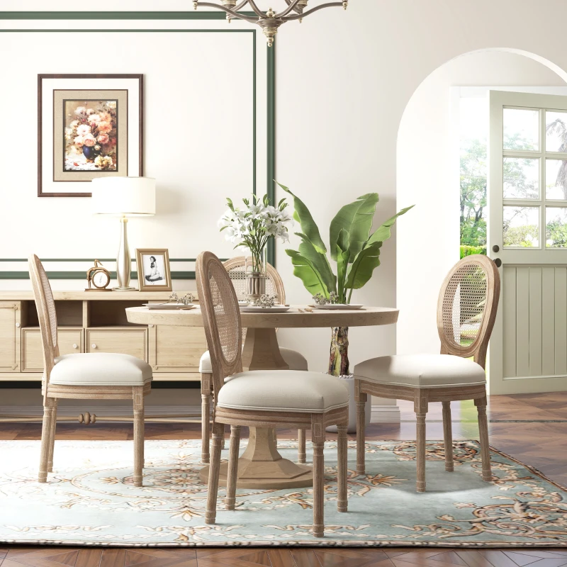 HOMCOM Lot de 4 chaises de Salle à Manger - Chaise de Salon médaillon Style Louis XVI - Bois Massif sculpté, patiné