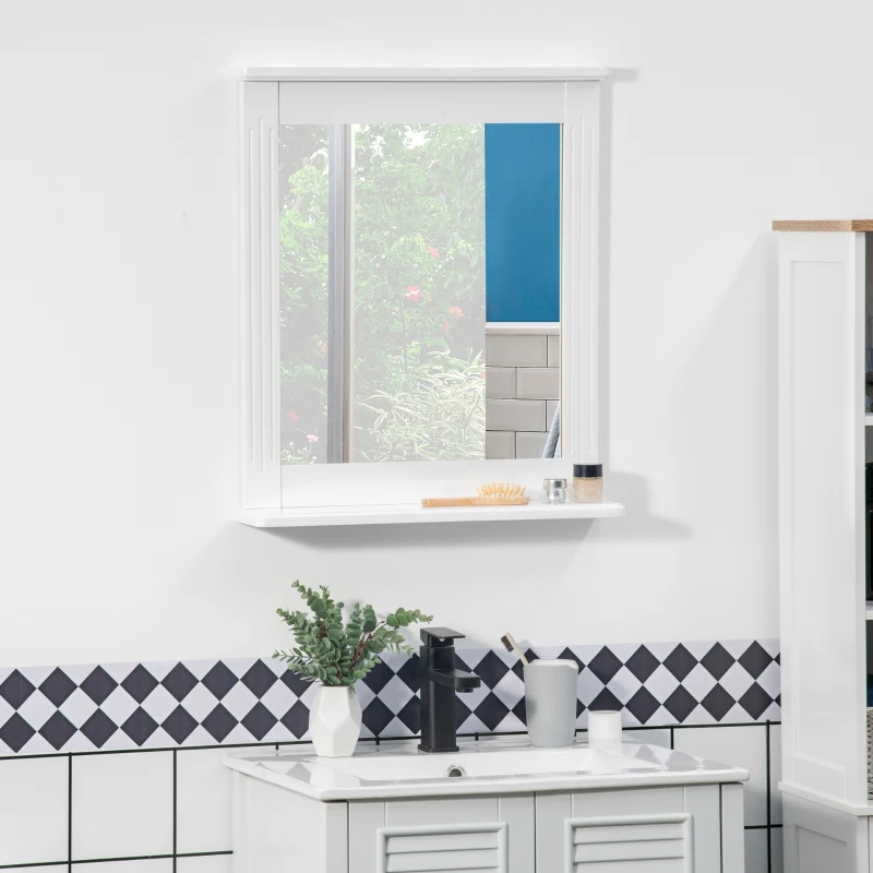 kleankin Wandspiegel mit 1 Regal Modernes Design platzsparend MDF Glas Weiß