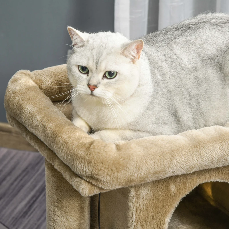 PawHut Albero per Gatti in Peluche con Casetta per Gatti e Lettino, Tiragraffi in Juta e Pallina, Marrone