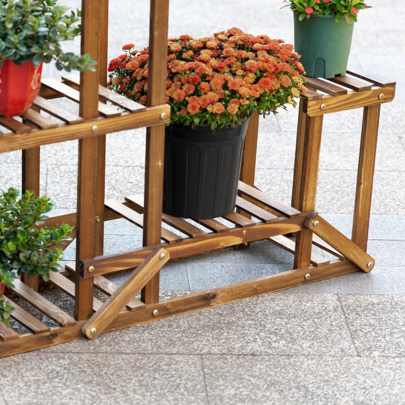 Outsunny Scaffale Porta Piante Asimmetrico a 6 Livelli per Giardino e Casa in Legno, 98x28x96.5cm