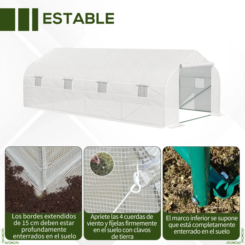 Outsunny Invernadero Tipo Caseta de Jardín o Terraza 6x3x2 m para Cultivo de Plantas y Semillas Color Blanco