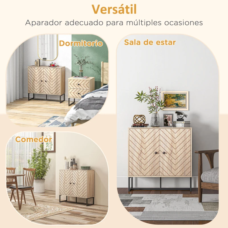 HOMCOM Aparador de Cocina Armario Buffet con 2 Puertas y Estantes Estilo Moderno 80x29,5x80 cm Madera Natural
