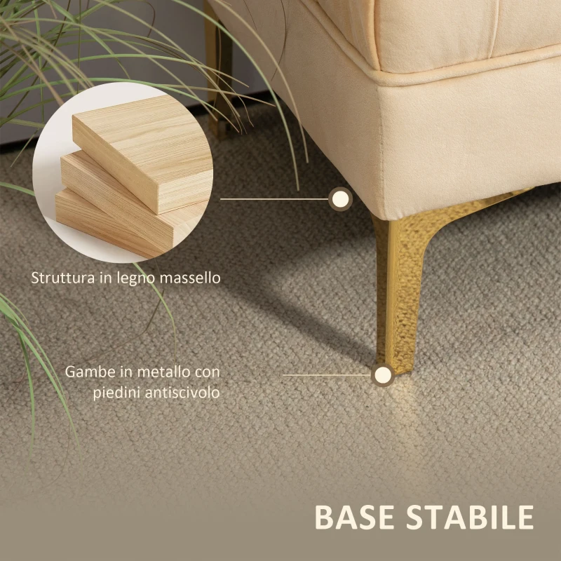 HOMCOM Panca Fondo Letto Imbottita con Rivestimento Trapuntato in Tessuto Effetto Velluto, 118x45x42 cm, Beige