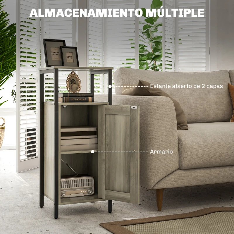 HOMCOM Juego de 2 Mesas Auxiliares para Salón con Puerta Magnética y Estante Ajustable 34x30x80 cm Marrón Grisáceo