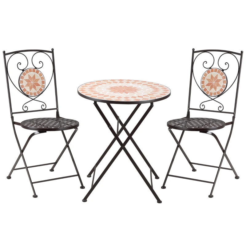 Outsunny 3-teiliges Bistroset Bistro-Set Balkon, Mosaik-Muster, 2er Bistro-Set, Braun + Gelb