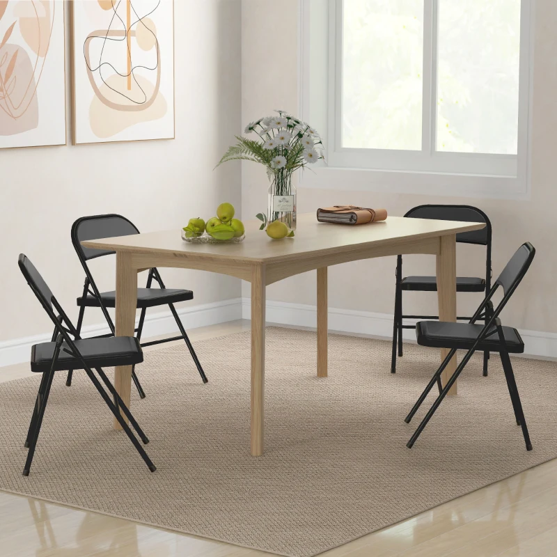 HOMCOM 4er-Set Klappstühle, Tragbare Bürostühle, Metallbeine, Faltstuhl für Büro, Empfang, Wartezimmer, Kunstleder, Schwarz