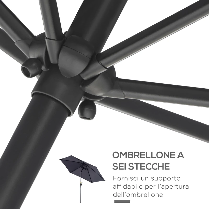 Outsunny Ombrellone da Giardino 2.6x2.4 m Inclinabile con Manovella, in Alluminio e Poliestere Grigio e Nero