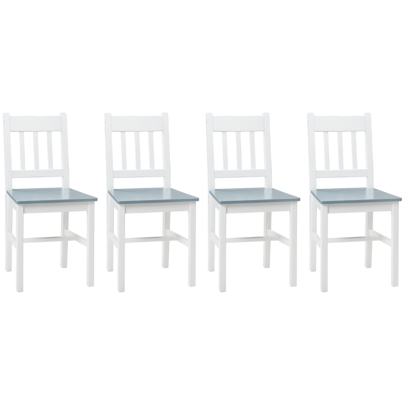 HOMCOM Dining Chairs Set of 4, Kitchen Chair with Slat Back, Pine Wood Structure for Living Room and Dining Room, White