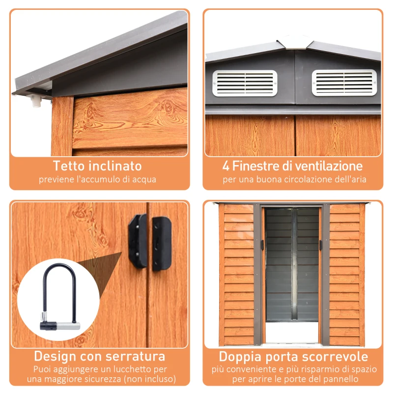 Outsunny Capanna da Giardino in Acciaio e PP con Prese d'Aria, 197x163x178-200 cm, Marrone
