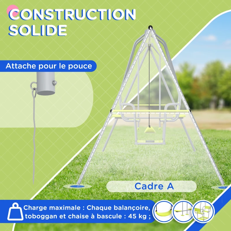Outsunny 3 en 1 balançoire portique enfant avec 2 face à face et 1 siège de balançoire charge max. 225 kg vert