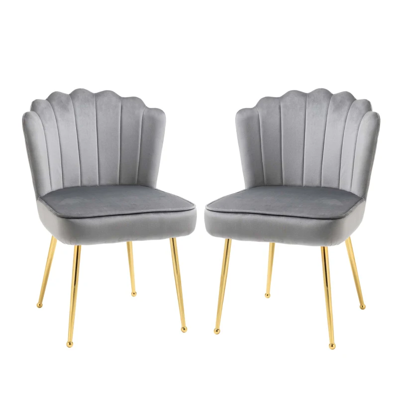 HOMCOM Set 2 Sedie Moderne e Imbottite per Salotto o Soggiorno con Rivestimento Effetto Vellutato, 57x58x88cm, Grigio