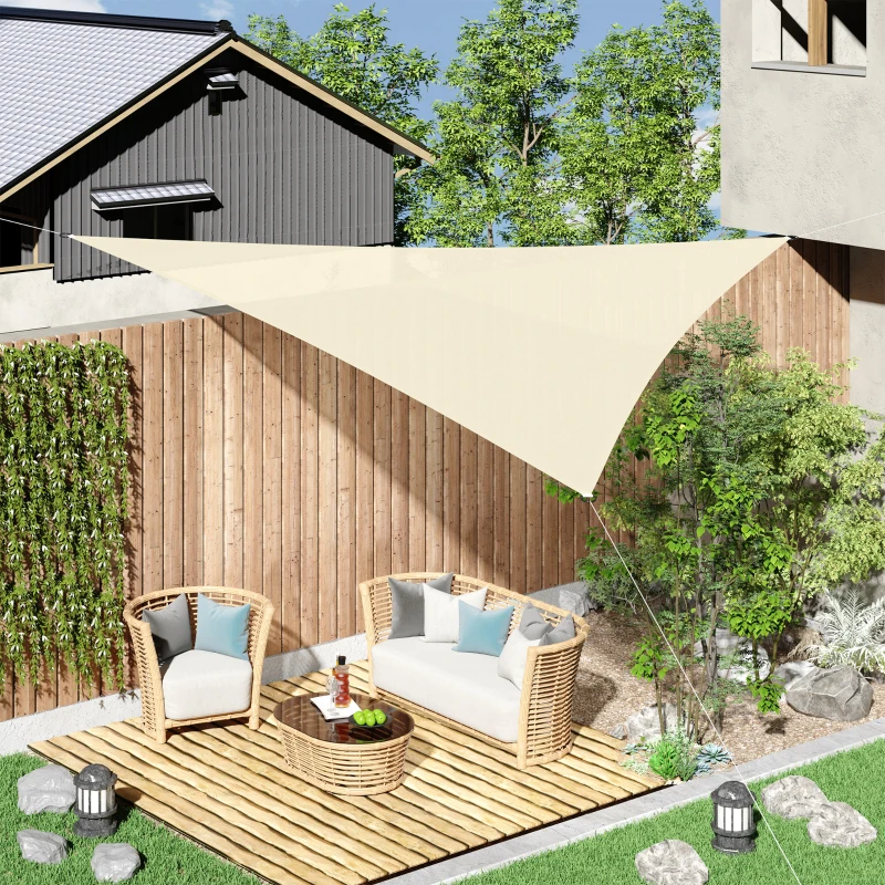 Outsunny Toldo Vela Triangular 3x3x3 m Vela de Sombra para Jardín Patio Terraza HDPE Anti UV y Transpirable Color Crema