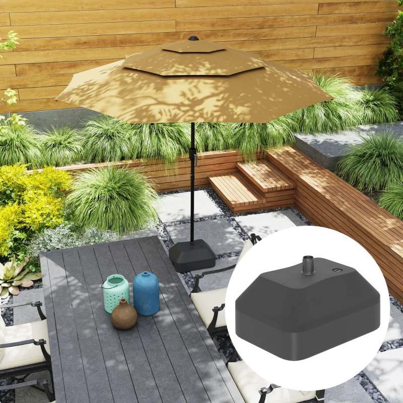 Outsunny Fillable Garden Parasol Base, Heavy Duty Parasol Base Stand Outdoor Umbrella Stand, Filled Up to 24kg with Sand or 20kg with Water, Sun Umbrella Base for 38 mm Poles, Black
