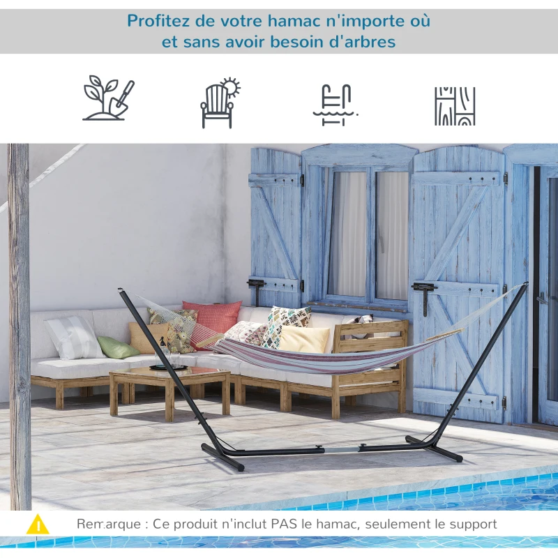 Outsunny Support Pied de hamac réglable Structure Robuste métal époxy Noir dim. 3,08-3,80L x 1,09l x 1,16H m