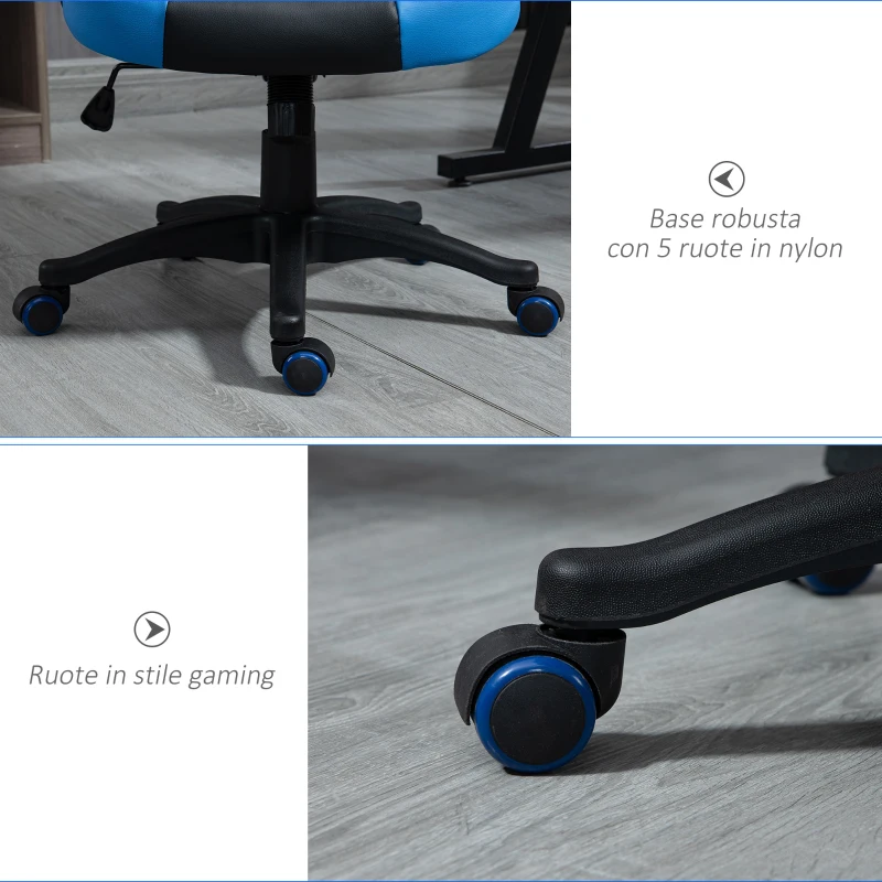 Vinsetto Sedia da Gaming Poltrona da Ufficio Girevole con Rotelle in Similpelle