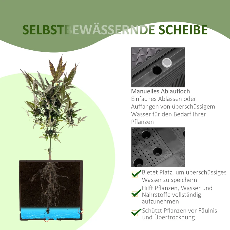 Outsunny Hochbeet 1-teilig mit Rollen Pflanzkasten mit Abflusslöchern Blumenkasten Blumenkübel Kunststoff Braun 50 x 50 x 33 cm