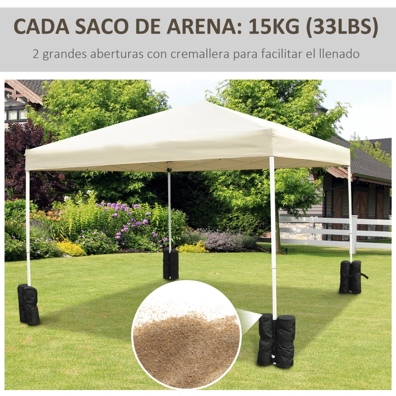 Outsunny Pack de 4 Sacos de Lastre Rellenables para Carpa Tienda y Cenador Volumen Máx. 15kg Ø14x42 cm Color Negro