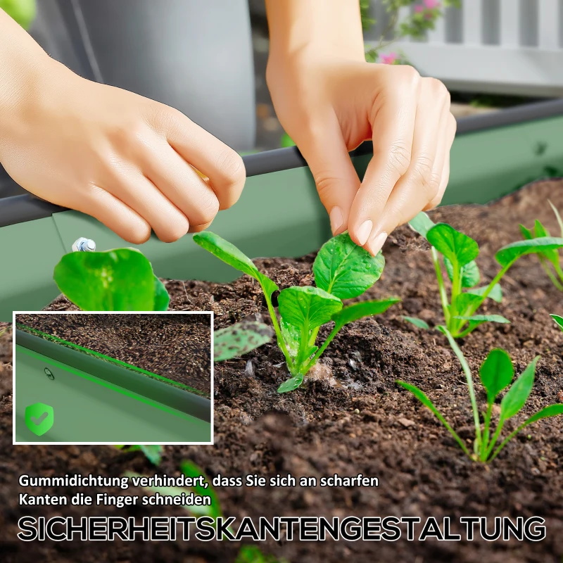 Outsunny 2er-Set Hochbeete für Garten, Outdoor-Pflanzenkübel mit offenem Boden, Gummirand, Metall, 181 x 93 x 30 cm, Grün