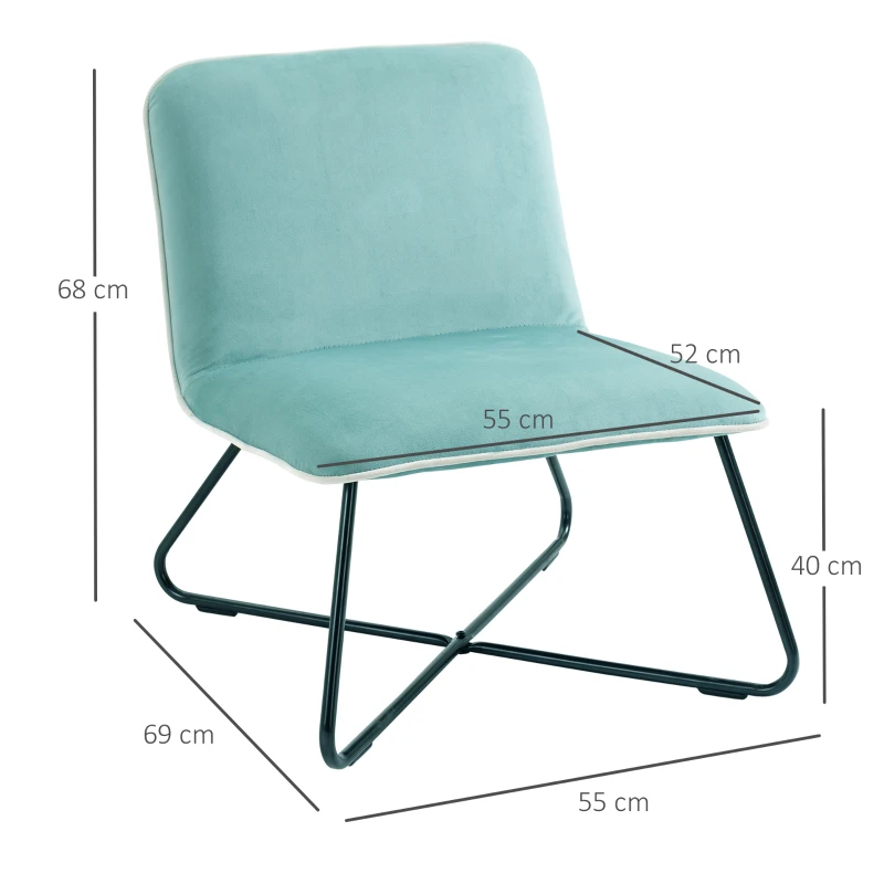 HOMCOM Poltrona in Velluto Stile Nordico Senza Braccioli con Base in Metallo Incrociata, 55x69x68cm, Verde