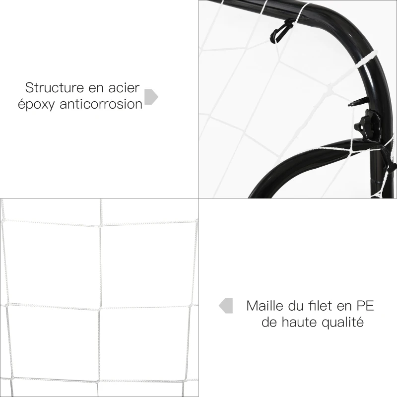 HOMCOM But de football - cage de foot - but d'entrainement dim. 203L x 81l x 120H cm - châssis métal époxy polyester - piquets inclus - noir