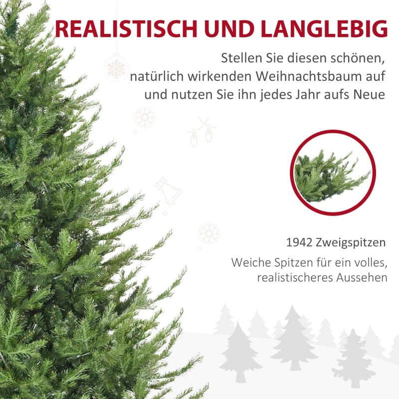 HOMCOM Weihnachtsbaum, Kunsttanne, realistisches Aussehen, schneller Aufbau, Kunststoff, Grün, 136 x 136 x 180cm