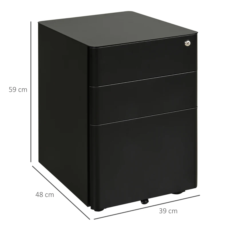 Vinsetto Lockable Cabinet, Rolling Filing Cabinet with 3 Drawers, Steel Office Drawer Unit for A4, Letter, Legal Sized Files