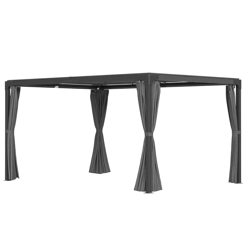 Outsunny Pergola, Pavillon, 4 Vorhänge, 1 ausziehbares Dach, Sonnenschutz, Grau