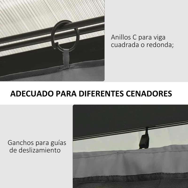 Outsunny 4 Paredes Laterales para Cenador 302x205 cm con 40 Ganchos y Anillos en C para Pérgola Gazebo Gris Claro